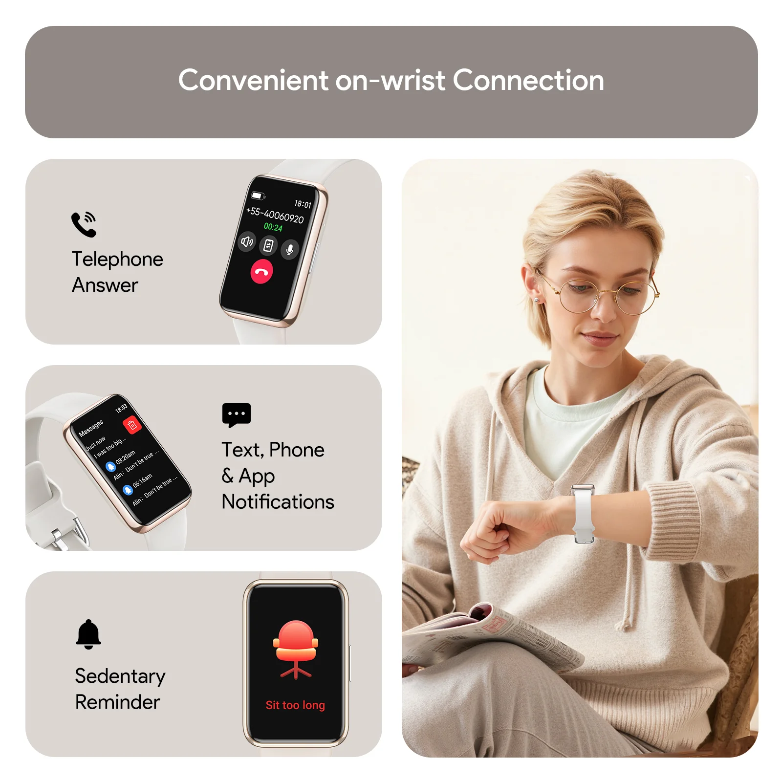 Tranya D36 Smartwatch® Health and Fitness Tracker with All-Day Heart Rate, Blood Oxygen, Blood Pressure, and Sleep Tracker, IP68 Waterproof - Image 3