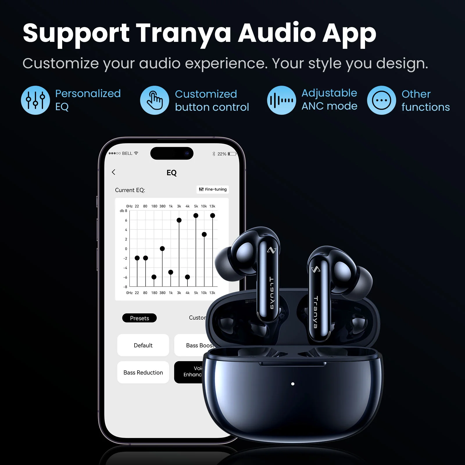 Tranya Nova® Qualcomm® QCC3072 aptX™ ANC APP Support SonicMax™ Technology - Image 4