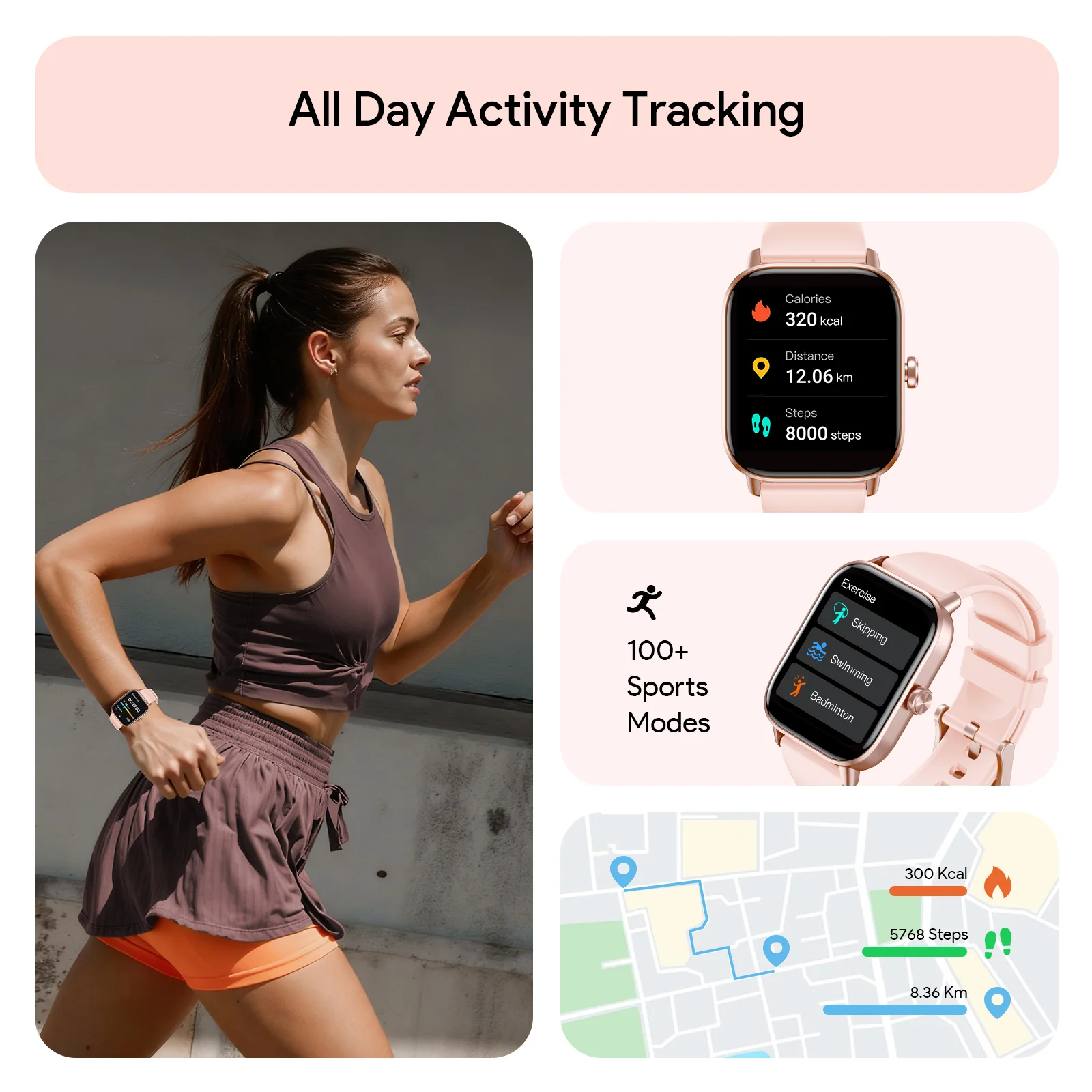 Tranya D16 Smartwatch® Fitness for Female and Male, Supports Bluetooth Calling, 24/7 Heart Rate Monitoring, Blood Oxygen Monitoring, Sleep and Step Tracking, 100 Sports Modes, IP68 Waterproof Fitness Tracker, Compatible with Android and iOS Systems - Image 3