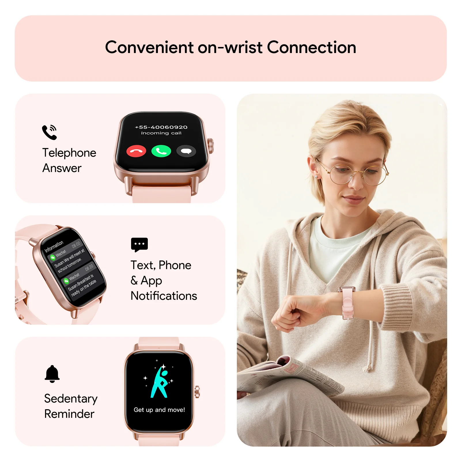 Tranya D16 Smartwatch® Fitness for Female and Male, Supports Bluetooth Calling, 24/7 Heart Rate Monitoring, Blood Oxygen Monitoring, Sleep and Step Tracking, 100 Sports Modes, IP68 Waterproof Fitness Tracker, Compatible with Android and iOS Systems - Image 4