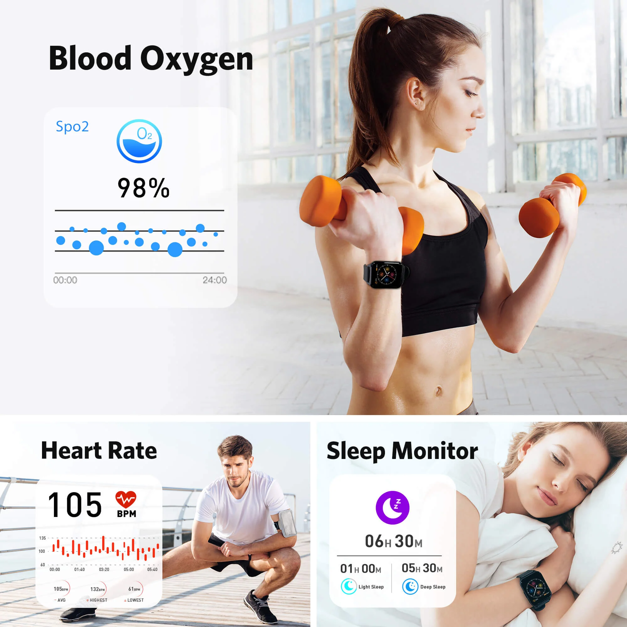 TranyaGo Smartwatch® Sports Mode 24/7 Heart Rate Monitoring Sleeping Blood Oxygen - Image 4